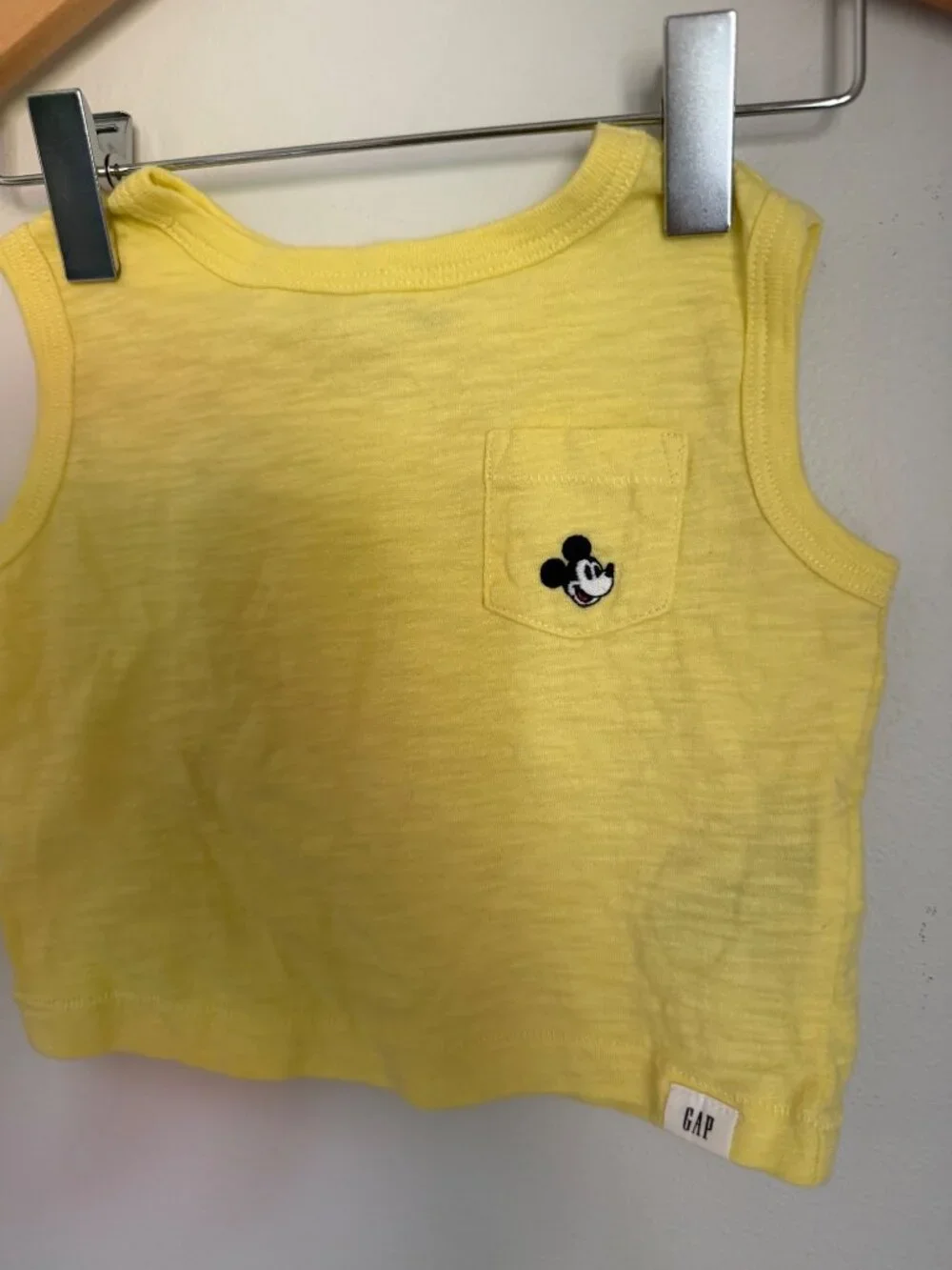 Baby Gap Disney Mickey Mouse Tank Top Yellow Pocket Tee 3-6 Months